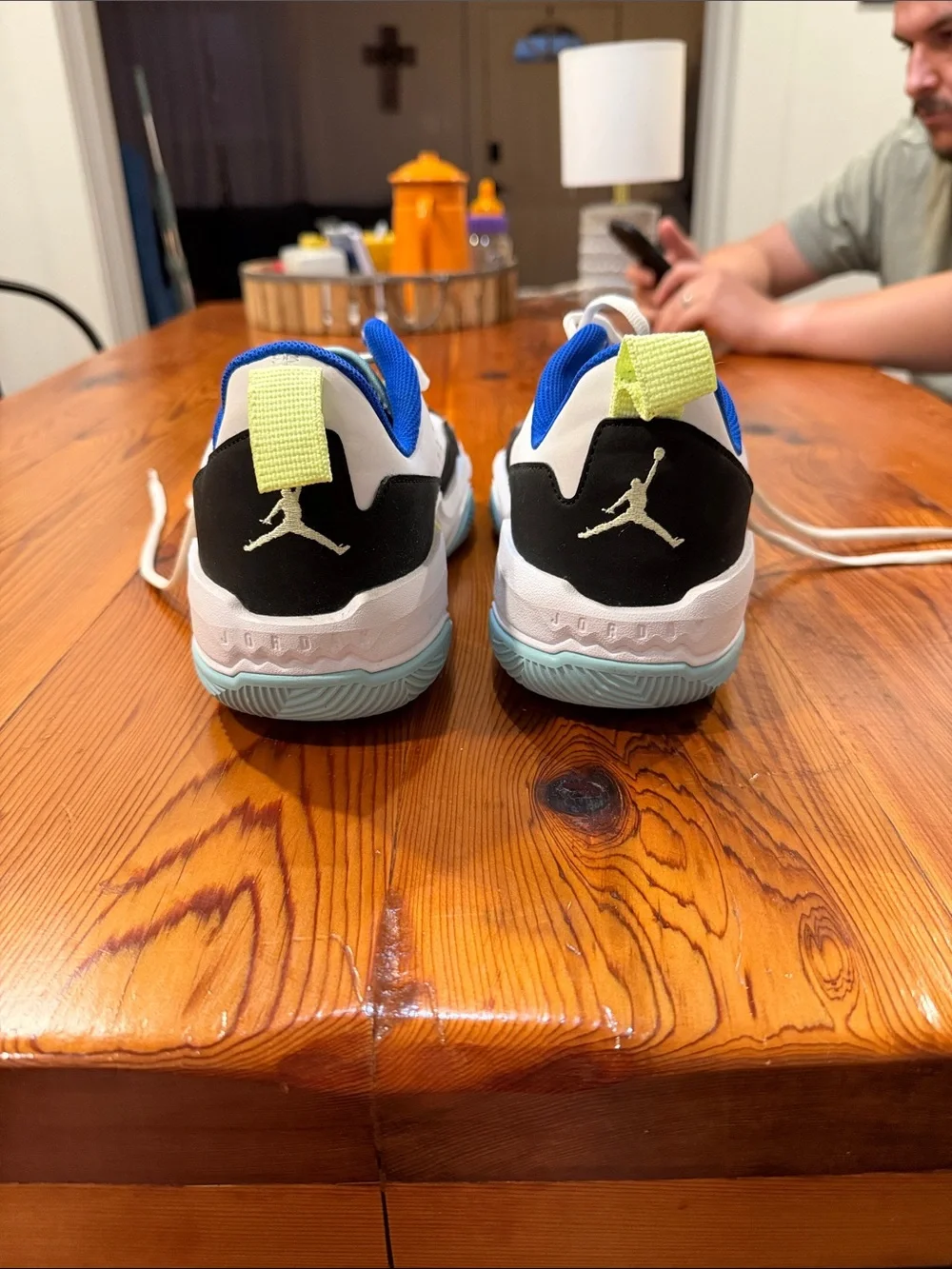 Jordan Men's Athletic Sneakers in White, Black, Blue & Lime